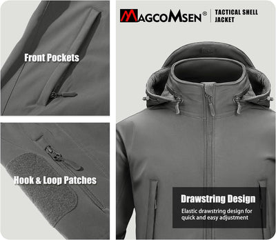 MAGCOMSEN Men'S Tactical Jacket Winter Snow Ski Jacket Water Resistant Softshell Fleece Lined Winter Coats Multi-Pockets