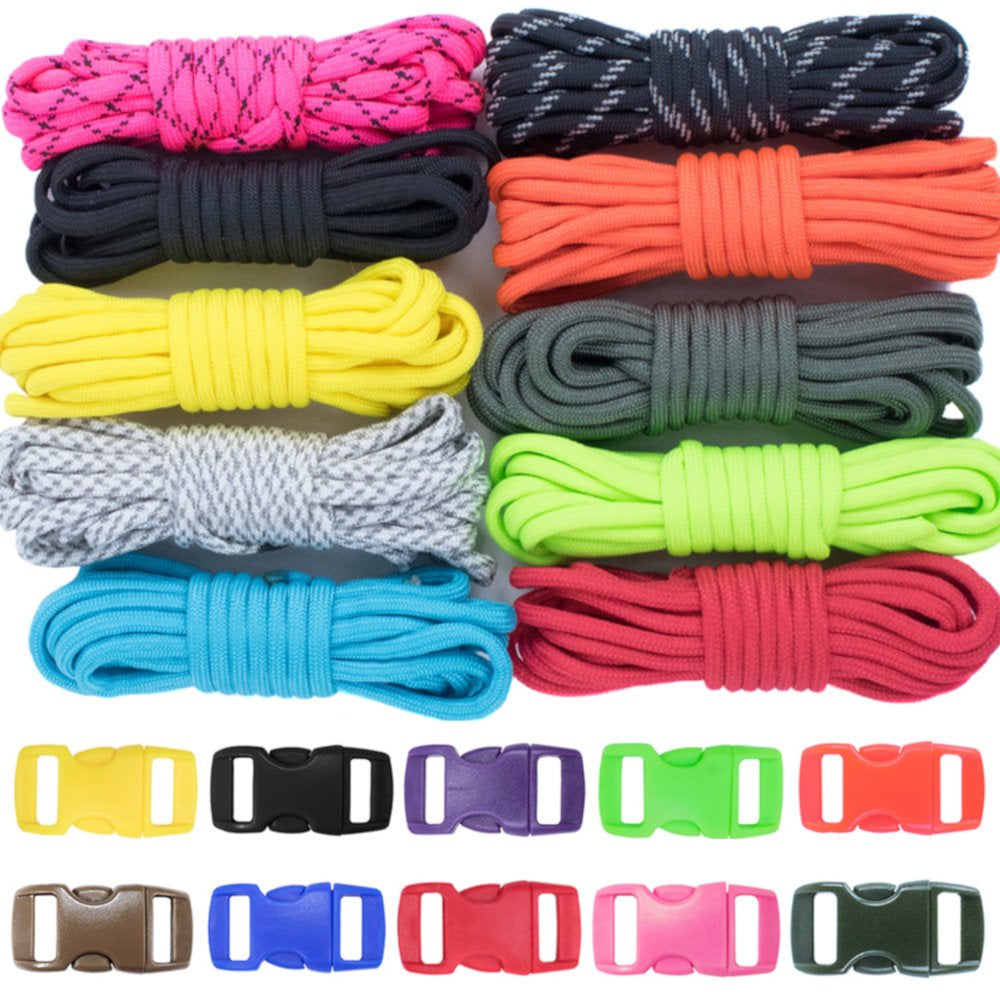 Zesty 550Lb Survival Paracord Random Combo Crafting Kit, 20 Colors of 10 Feet 500Lb Cord & 20 FREE Buckles Type III Paracord Make 20 Paracord Bracelets Great Gift