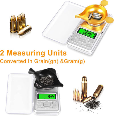 Digital Reloading Scale 1500Gn, 0.1Gn/0.005G High Precision Scale, 7 in 1 Kit with LCD Display, Tare, Grain Powder Scale for Reloading