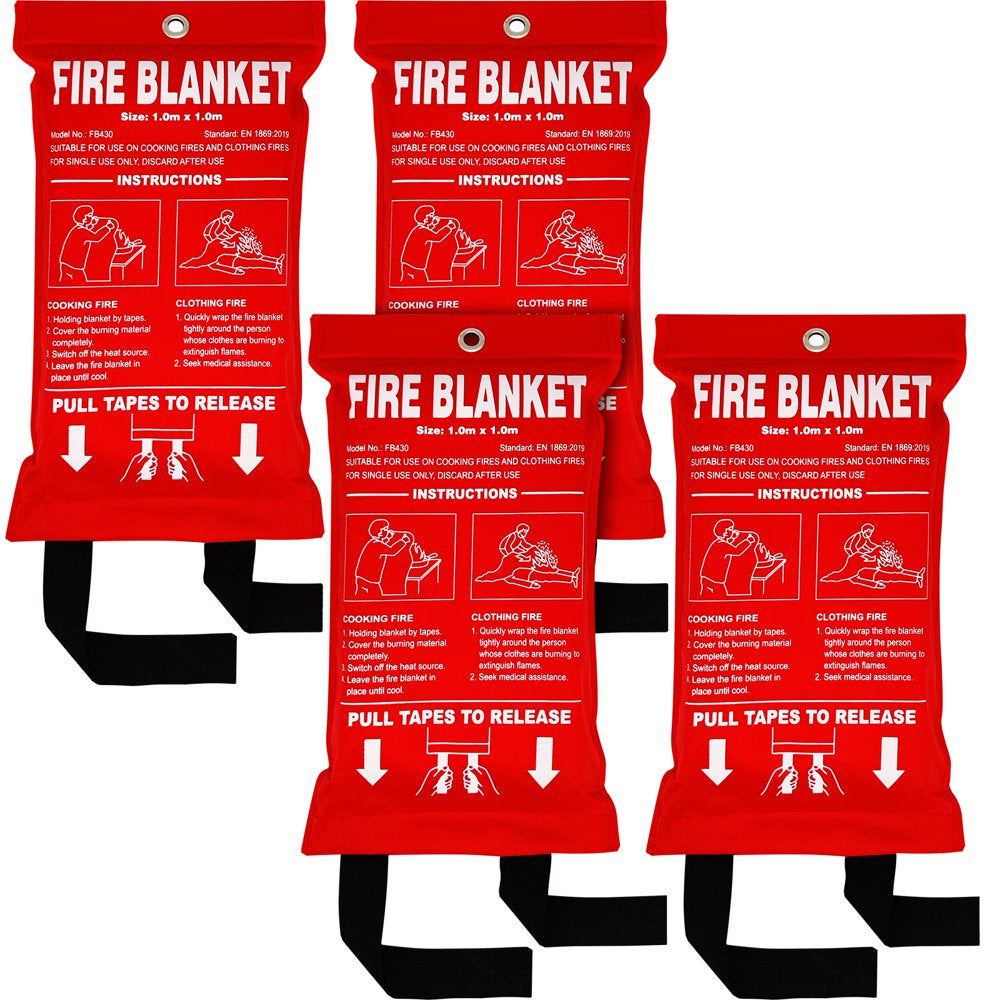 Fiberglass , Fiberglass Fire Suppression Blanket for Emergency Surival，Emergency Blanket with Flame Retardant Protection and Heat Insulation, Survival Blanket ，1M X 1M，4Pack