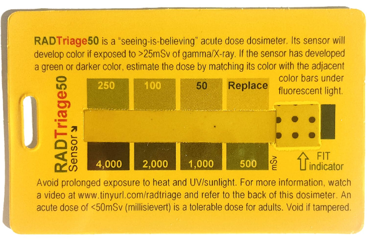 Radtriage Model50 Dosimeter & Self-Indicating Instant Alert Dosimeters Practically Non-Destructible, Tamper Resistant, Tamper Evident Highly Reliable & Robust Emergency Dosimeter