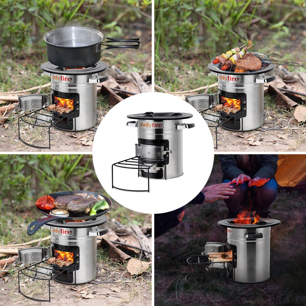 Wood Burning Camp Stove for outside Cooking Survival Campfire Patio Backyard, Stainless Steel