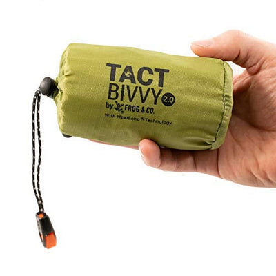 Tact Bivvy 2.0 Heatecho Emergency Sleeping Bag, Compact Ultra Lightweight, Waterproof, Thermal Bivy Cover, Emergency Shelter Survival Kit - W/Stuff Sack, Carabiner, Survival Whistle + Paratinder