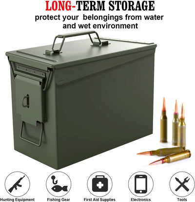 Steel Ammo Cans Box with Welded Locking Kit & Combination Lock-Military Army M19A1 Metal Ammo Crate Ammunition Boxes for Long Term Storage Case,Waterproof Metal Storage Box (30Cal-M19A1-With Lock)