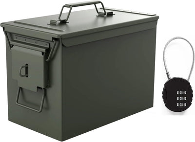 Steel Ammo Cans Box with Welded Locking Kit & Combination Lock-Military Army M19A1 Metal Ammo Crate Ammunition Boxes for Long Term Storage Case,Waterproof Metal Storage Box (30Cal-M19A1-With Lock)