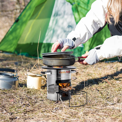 Wood Burning Camp Stove for outside Cooking Survival Campfire Patio Backyard, Stainless Steel