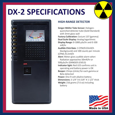 RDX-2 High-Range Handheld Radiation Monitor & Detector | Geiger Muller Tube Detects Gamma, Beta, and X-Ray Radiation | Range: 0-1000 Μsv/Hr and 0-100 Mr/Hr | Not Affected by EMP | Instant Reading