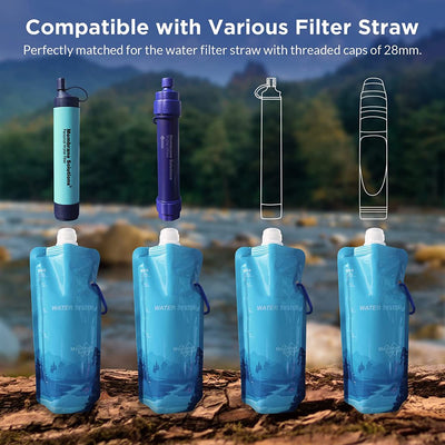 Filter Kit, 6L Gravity Water Filter W/ Virus Tested Survival Straw W/ 4 Set 23Oz Collapsible Water Bottles - 3 Stage Filtration for Camping