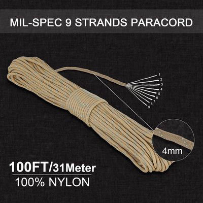 550 Reflective Paracord 100% Nylon 50' 2.5Mm 100' 4Mm 550 Para Cord for Outdoor Emergency Tactical Survival Camping Hiking Bracelet