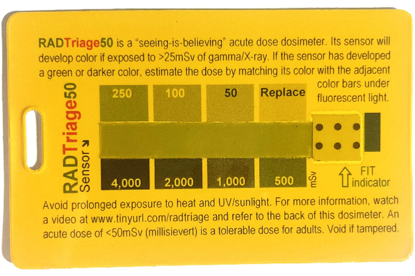 Radtriage Model50 Dosimeter & Self-Indicating Instant Alert Dosimeters Practically Non-Destructible, Tamper Resistant, Tamper Evident Highly Reliable & Robust Emergency Dosimeter