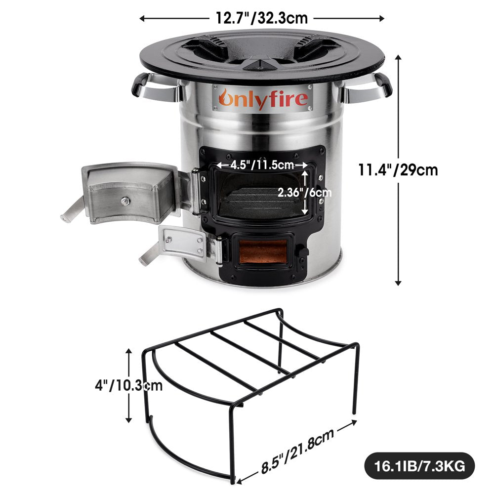 Wood Burning Camp Stove for outside Cooking Survival Campfire Patio Backyard, Stainless Steel