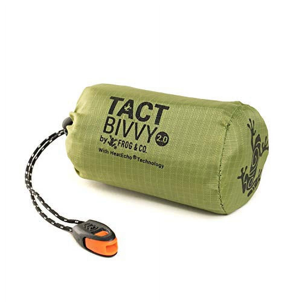 Tact Bivvy 2.0 Heatecho Emergency Sleeping Bag, Compact Ultra Lightweight, Waterproof, Thermal Bivy Cover, Emergency Shelter Survival Kit - W/Stuff Sack, Carabiner, Survival Whistle + Paratinder